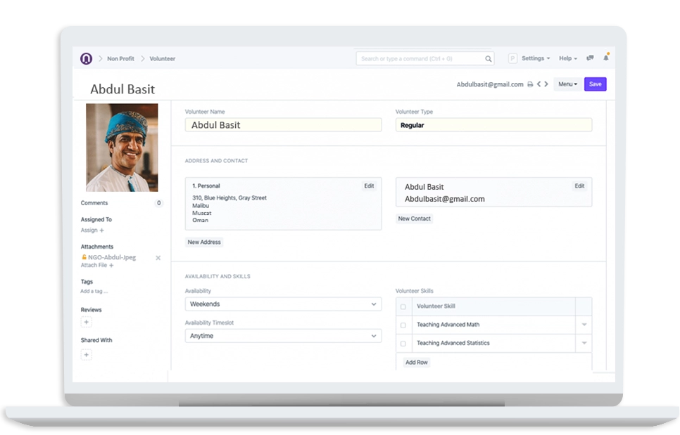 a user profile within an Enterprise Resource Planning (ERP)