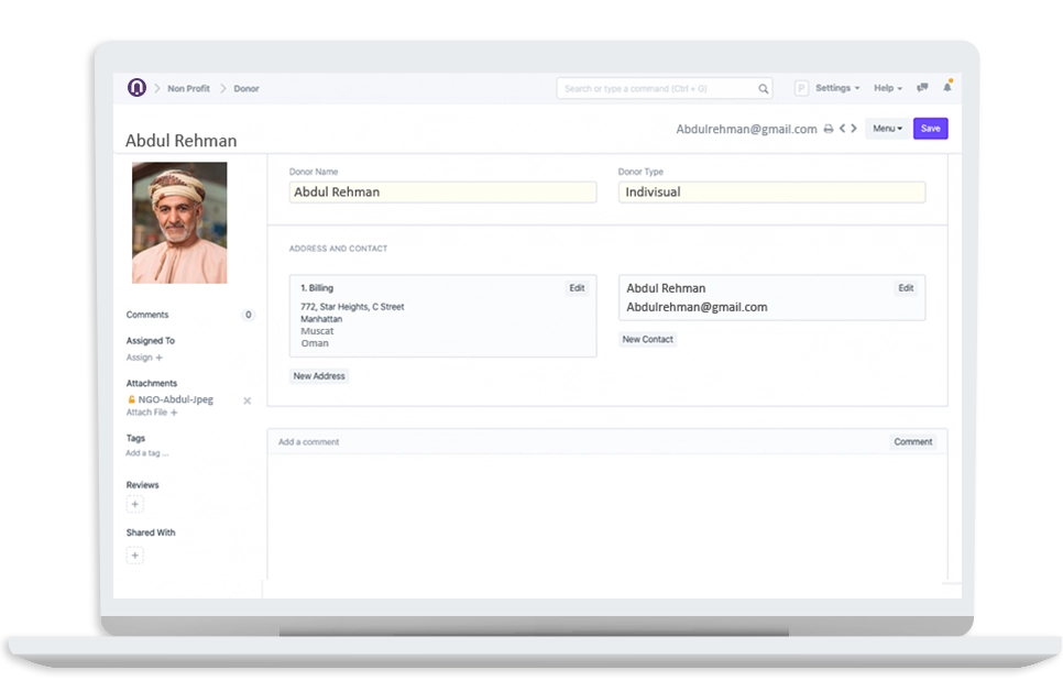 a user profile page within SowaanERP software