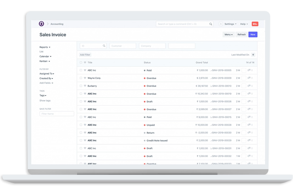 a screenshot of an accounting or enterprise resource planning (ERP) software interface for managing sales invoices.
