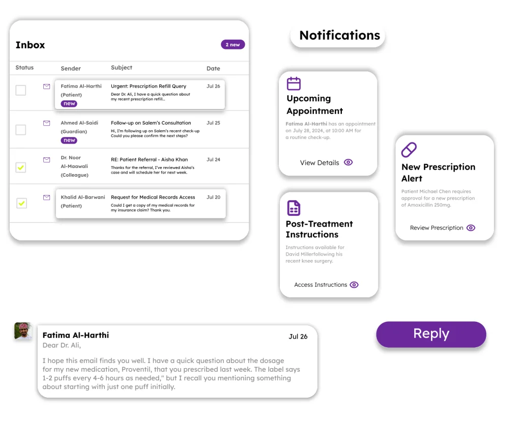 a user interface for a patient portal or healthcare application