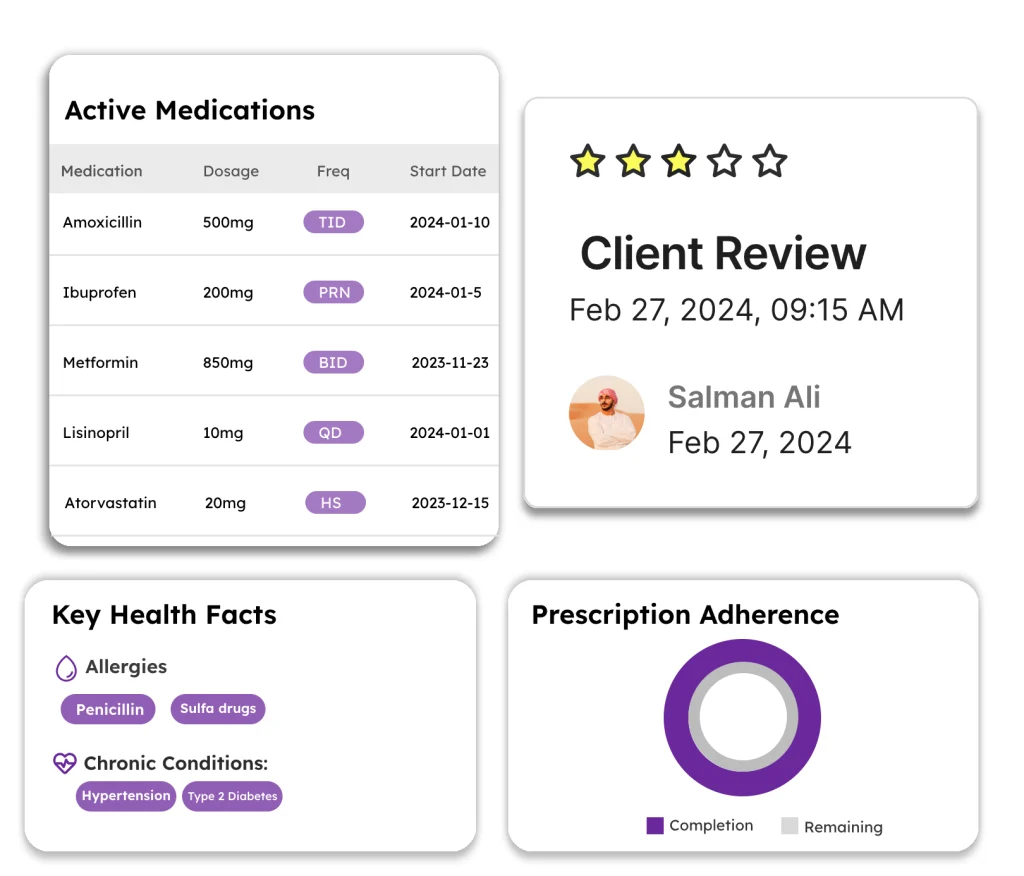 displays a user interface for a healthcare application,