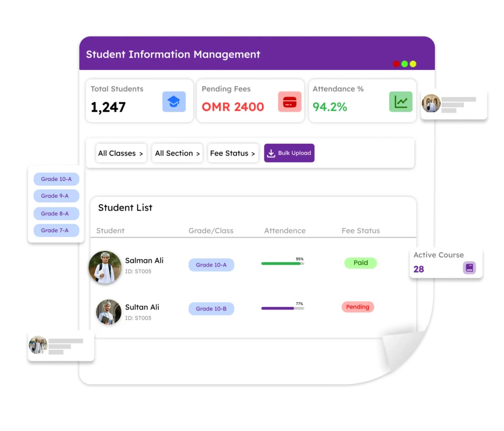 a user interface for a school management dashboard